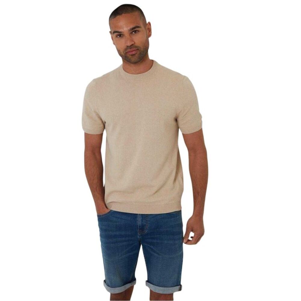 Threadbare Mens Crew Neck Regular T-Shirt / Beige